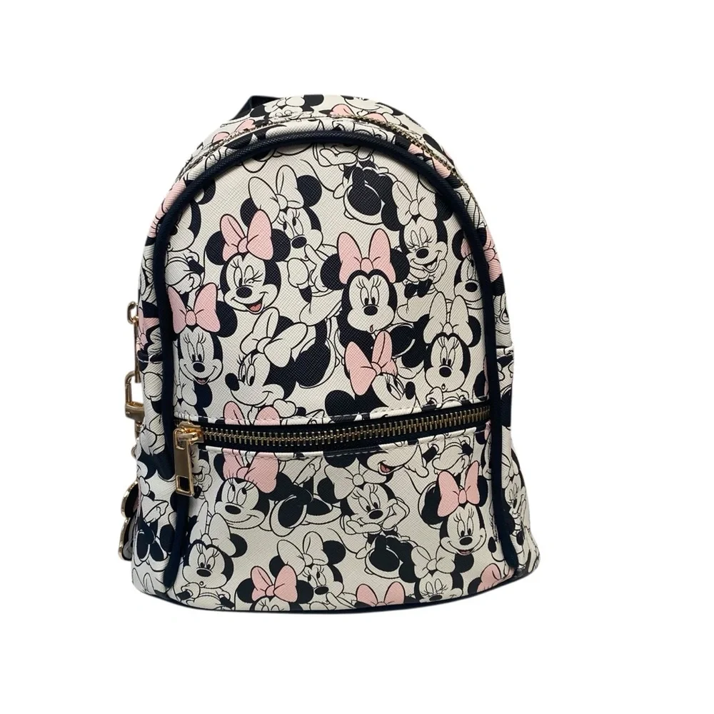 Disney Pink White and‎ Black Minnie Mouse Mini Backpack With Keychain NWOT